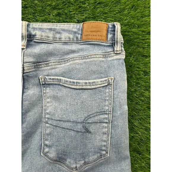 AE Next Level Ripped Super High-Waist Flare Jeans Women's 12 Blue Denim Stretch - Picture 9 of 16